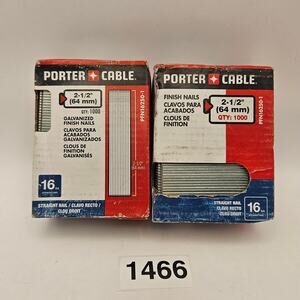 PORTER CABLE LOT OF 2X1000 16 GAUGE 2-1/2INCHES GALVANIZED FINISH NAILS INDOOR